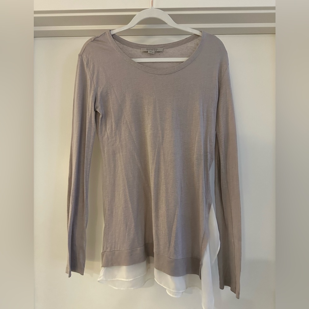All saints long sleeve top in a light lavender color
